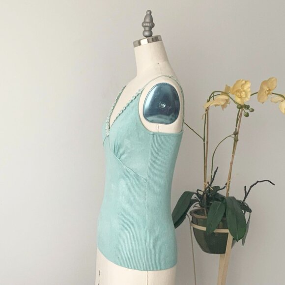 OUI MOMENTS Size 6 Acqua Blue Knitted Viscose Blend Spaghetti Strap Tank Top - Picture 9 of 13